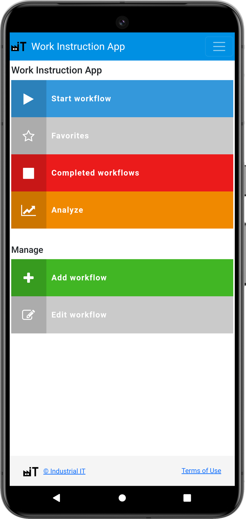 Schermafbeeldingen van de Work Instruction App