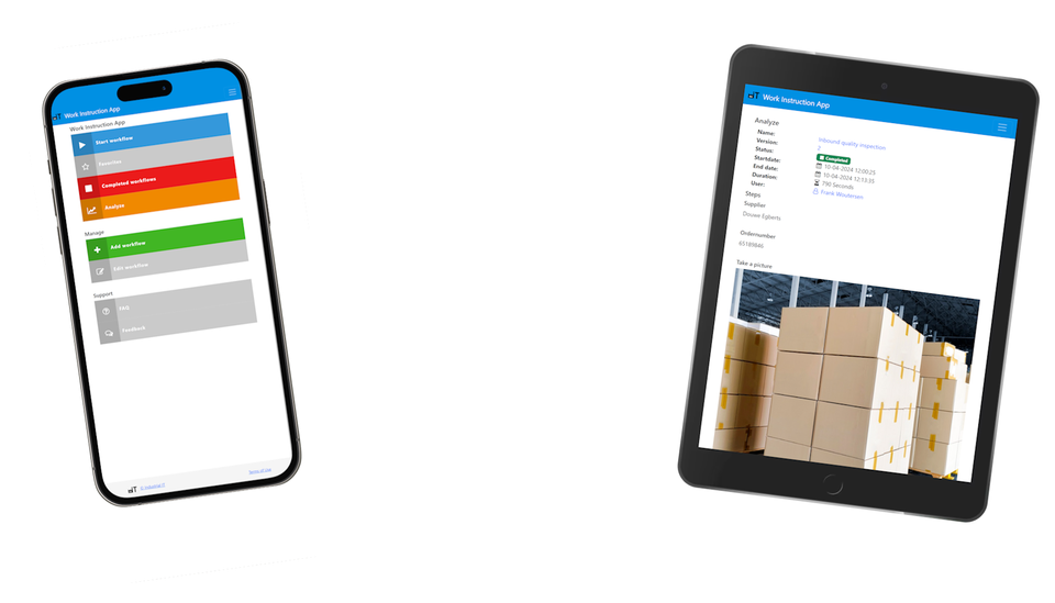 The Work Instruction App with digital SOPs on a smartphone and a tablet
